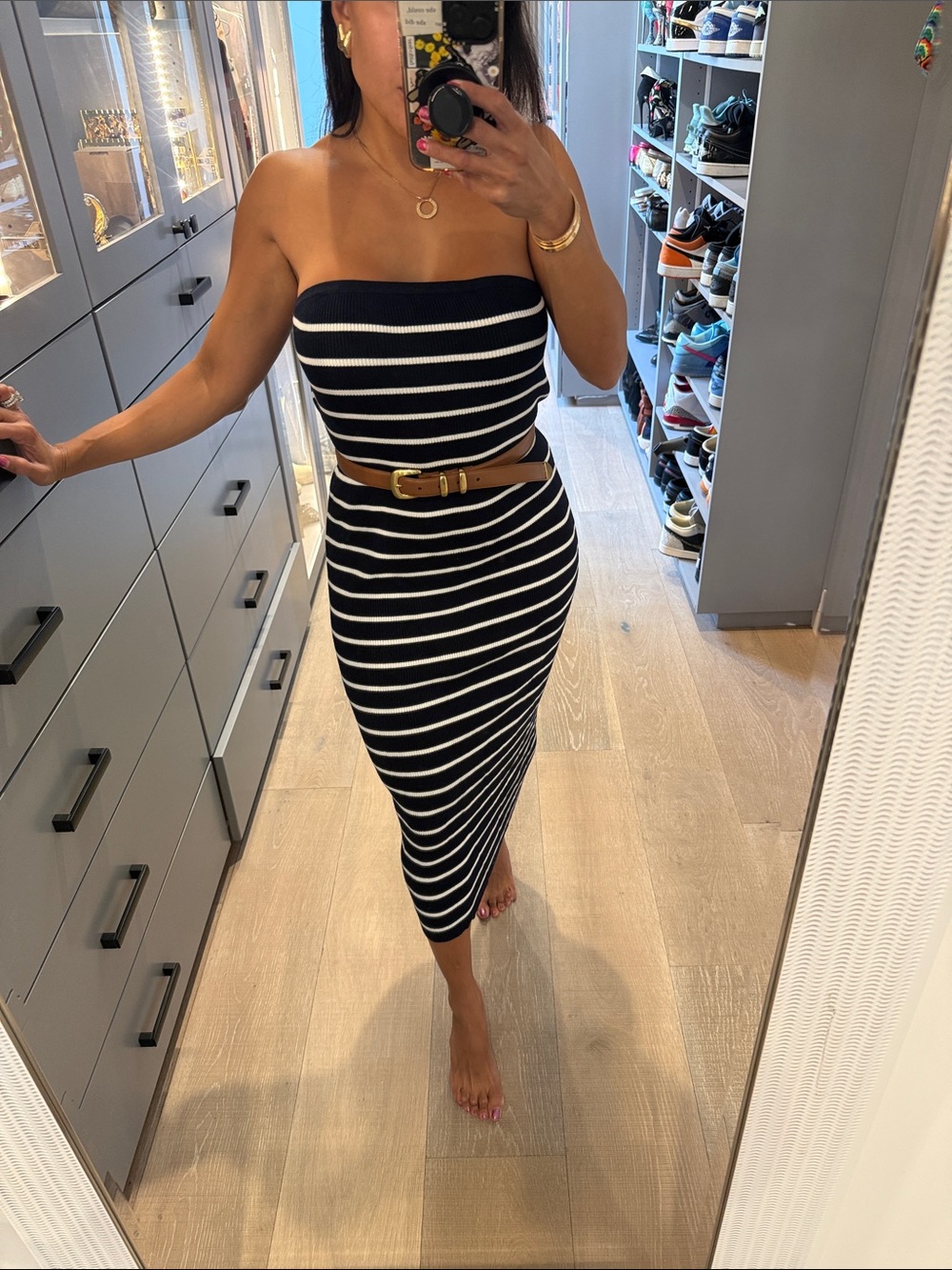 House of Harlow 1960 Navy & White Strapless Midi Dress